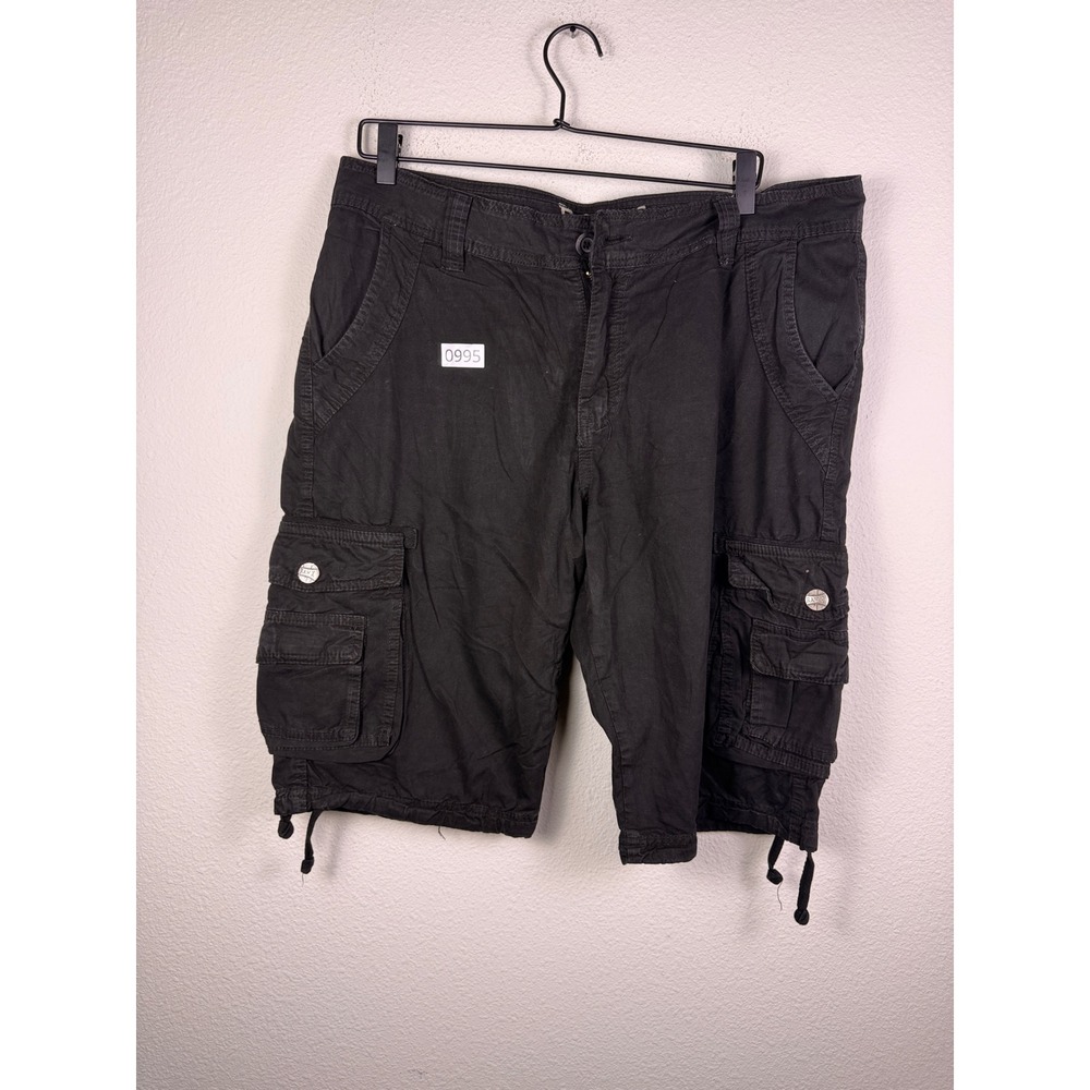 Raw X Mens Black Cargo Shorts Size 34 Utility Multi Pocket Drawstring Hem